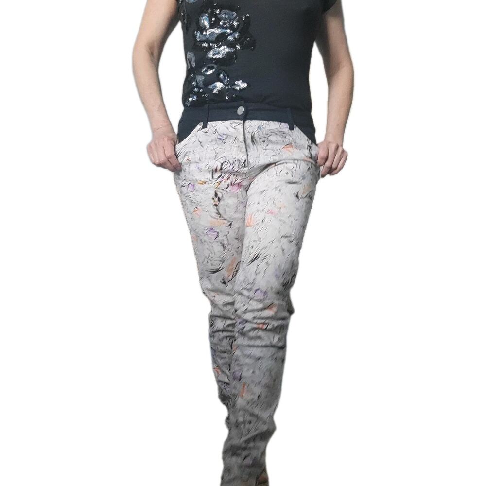 Balenciaga Skinny Trousers Punk Abstract Print Art To Wear 2003 Mid Rise 38